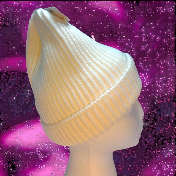 Ladies Smiley Face Ribbed Knit Beanie | Cream 1 Size Fits Most | Old E. Main Co. - Picture 8 of 15